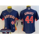 Women's Houston Astros #44 Yordan Alvarez Navy Player Number Team Logo 2022 World Series Champions Cool Base Jersey
