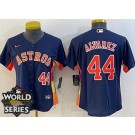 Women's Houston Astros #44 Yordan Alvarez Navy Player Number Team Logo 2022 World Series Cool Base Jersey