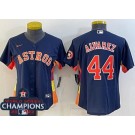 Women's Houston Astros #44 Yordan Alvarez Navy Team Logo 2022 World Series Champions Cool Base Jersey