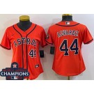 Women's Houston Astros #44 Yordan Alvarez Orange Player Number Team Logo 2022 World Series Champions Cool Base Jersey