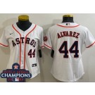 Women's Houston Astros #44 Yordan Alvarez White Player Number Team Logo 2022 World Series Champions Cool Base Jersey