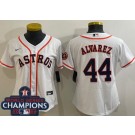 Women's Houston Astros #44 Yordan Alvarez White Team Logo 2022 World Series Champions Cool Base Jersey