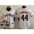 Women's Houston Astros #44 Yordan Alvarez White Team Logo 2022 World Series Cool Base Jersey
