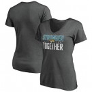 Women's Jacksonville Jaguars Heather Charcoal Stronger Together V Neck Printed T-Shirt 0828