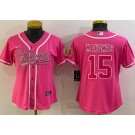 Women's Kansas City Chiefs #15 Patrick Mahomes Limited Pink Red Baseball Jersey