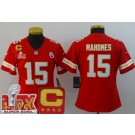 Women's Kansas City Chiefs #15 Patrick Mahomes Limited Red C Patch Super Bowl LIX Vapor Jersey