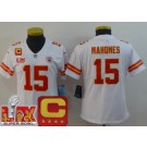 Women's Kansas City Chiefs #15 Patrick Mahomes Limited White C Patch Super Bowl LIX Vapor Jersey