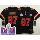 Women's Kansas City Chiefs #87 Travis Kelce Limited Black LVIII Super Bowl Vapor Jersey