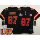 Women's Kansas City Chiefs #87 Travis Kelce Limited Black Super Bowl LIX Vapor Jersey
