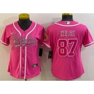 Women's Kansas City Chiefs #87 Travis Kelce Limited Pink Baseball Jersey