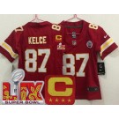 Women's Kansas City Chiefs #87 Travis Kelce Limited Red C Patch Super Bowl LIX Vapor Jersey