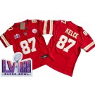 Women's Kansas City Chiefs #87 Travis Kelce Limited Red LVIII Super Bowl FUSE Vapor Jersey