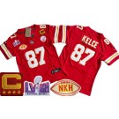 Women's Kansas City Chiefs #87 Travis Kelce Limited Red NKH C Patch LVIII Super Bowl FUSE Vapor Jersey