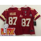 Women's Kansas City Chiefs #87 Travis Kelce Limited Red Super Bowl LIX Vapor Jersey