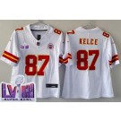 Women's Kansas City Chiefs #87 Travis Kelce Limited White LVIII Super Bowl FUSE Vapor Jersey