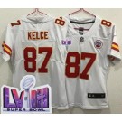 Women's Kansas City Chiefs #87 Travis Kelce Limited White LVIII Super Bowl Vapor Jersey