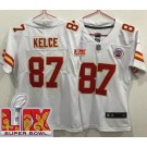 Women's Kansas City Chiefs #87 Travis Kelce Limited White Super Bowl LIX Vapor Jersey