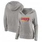 Women's Kansas City Chiefs Gray On Side Stripe V Neck Pullover Hoodie