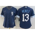 Women's Kansas City Royals #13 Salvador Perez Navy 2022 City Connect Cool Base Jersey