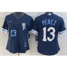 Women's Kansas City Royals #13 Salvador Perez Navy 2022 City Connect Player Number Cool Base Jersey