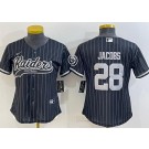 Women's Las Vegas Raiders #28 Josh Jacobs Limited Black Stripes Baseball Jersey