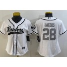 Women's Las Vegas Raiders #28 Josh Jacobs White Gray Baseball Jersey