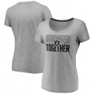 Women's Las Vegas Raiders Heather Charcoal Stronger Together V Neck Printed T-Shirt 0864