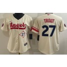 Women's Los Angeles Angels #27 Mike Trout Cream Player Number 2022 City Connect Cool Base Jersey