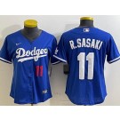 Women's Los Angeles Dodgers #11 Roki Sasaki Blue Player Number Team Logo Cool Base Jersey