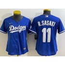 Women's Los Angeles Dodgers #11 Roki Sasaki Blue Team Logo Cool Base Jersey