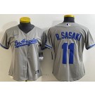 Women's Los Angeles Dodgers #11 Roki Sasaki Gray Alternate Team Logo Cool Base Jersey