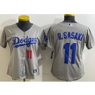 Women's Los Angeles Dodgers #11 Roki Sasaki Gray Player Number Team Logo Cool Base Jersey