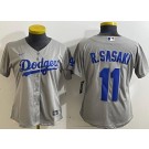 Women's Los Angeles Dodgers #11 Roki Sasaki Gray Team Logo Cool Base Jersey
