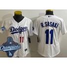 Women's Los Angeles Dodgers #11 Roki Sasaki White 2025 World Series Champions Limited Jersey