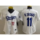 Women's Los Angeles Dodgers #11 Roki Sasaki White Player Number Team Logo Cool Base Jersey