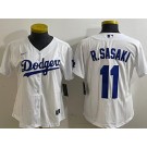 Women's Los Angeles Dodgers #11 Roki Sasaki White Team Logo Cool Base Jersey