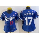 Women's Los Angeles Dodgers #17 Shohei Ohtani Blue Jananese 2025 Tokyo Series Limited Jersey