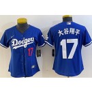 Women's Los Angeles Dodgers #17 Shohei Ohtani Blue Japanese Player Number Team Logo Cool Base Jersey