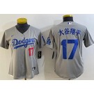 Women's Los Angeles Dodgers #17 Shohei Ohtani Gray Japanese Player Number Team Logo Cool Base Jersey