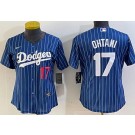 Women's Los Angeles Dodgers #17 Shohei Ohtani Navy Stripes Player Number Cool Base Jersey