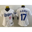 Women's Los Angeles Dodgers #17 Shohei Ohtani White Japanese Player Number Team Logo Cool Base Jersey