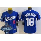Women's Los Angeles Dodgers #18 Yoshinobu Yamamoto Blue 2025 World Series Champions Limited Jersey