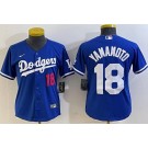 Women's Los Angeles Dodgers #18 Yoshinobu Yamamoto Blue Player Number Team Logo Cool Base Jersey