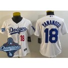 Women's Los Angeles Dodgers #18 Yoshinobu Yamamoto White 2025 World Series Champions Limited Jersey