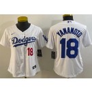 Women's Los Angeles Dodgers #18 Yoshinobu Yamamoto White Player Number Team Logo Cool Base Jersey