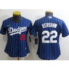 Women's Los Angeles Dodgers #22 Clayton Kershaw Blue Stripes Cool Base Jersey