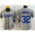 Women's Los Angeles Dodgers #32 Sandy Koufax Gray Team Logo Cool Base Jersey