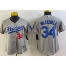Women's Los Angeles Dodgers #34 Fernando Valenzuela Gray Player Number Team Logo Cool Base Jersey