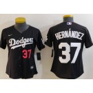Women's Los Angeles Dodgers #37 Teoscar Hernandez Black Player Numbe Team Logo Cool Base Jersey