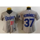 Women's Los Angeles Dodgers #37 Teoscar Hernandez Gray Player Numbe Team Logo Cool Base Jersey